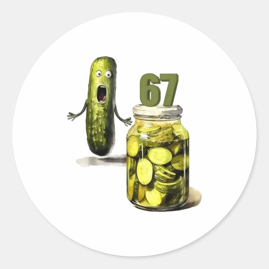 67 Meme Pickle Verrassing Een Pot Schijfjes Augurk Ronde Sticker (Voorkant)