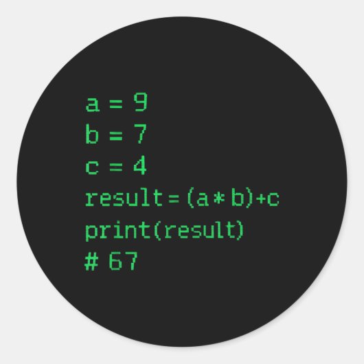 67 Meme Python Code Result Geek Humor Zes Zeven Pr Ronde Sticker (Voorkant)