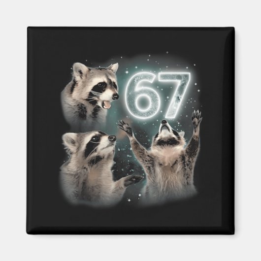 67 Meme Racoon Howling At The Moon Six Seven Trash Magneet (Voorkant)