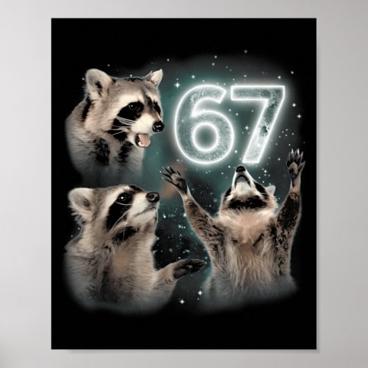 67 Meme Racoon Howling At The Moon Six Seven Trash Poster (Voorkant)