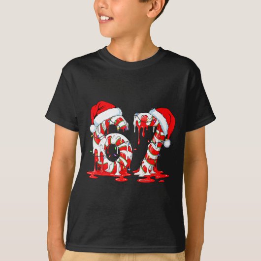 67 Meme Six Seven Candy Canes Drip Christmas Pajam T-shirt (Voorkant)