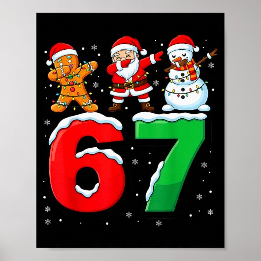 67 Meme Six Seven Dabbing Santa 6 7 Funny Christma Poster (Voorkant)