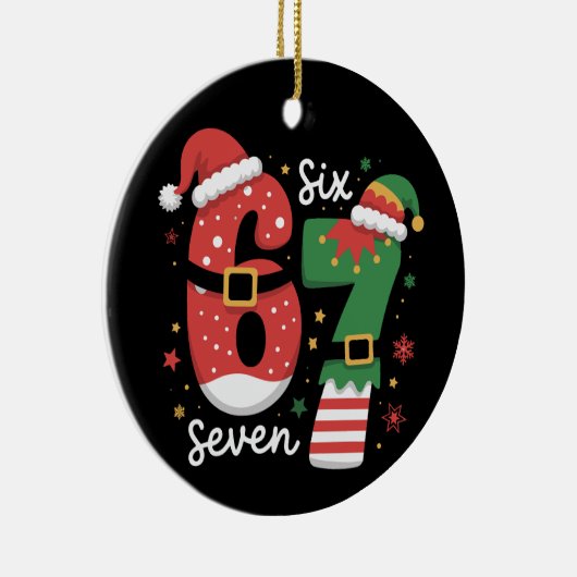 67 Meme Six Seven Elf Christmas Santa Hat Keramisch Ornament (Rechts)