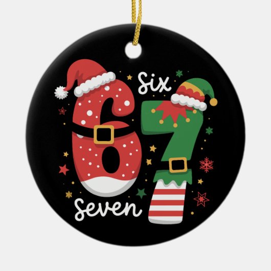 67 Meme Six Seven Elf Christmas Santa Hat Keramisch Ornament (Voorkant)