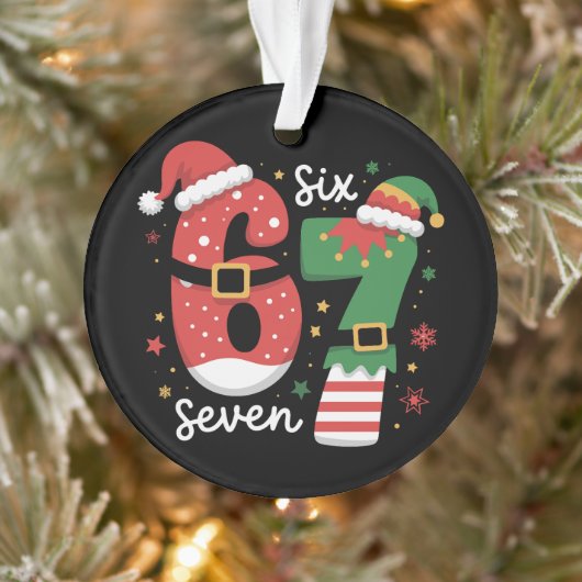 67 Meme Six Seven Elf Christmas Santa Hat Ornament (Boom)