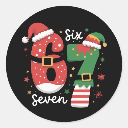 67 Meme Six Seven Elf Christmas Santa Hat Ronde Sticker (Voorkant)