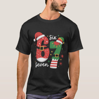 67 Meme Six Seven Elf Christmas Santa Hat T-shirt