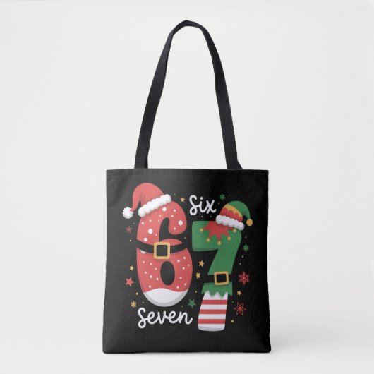 67 Meme Six Seven Elf Christmas Santa Hat Tote Bag (Voorkant)