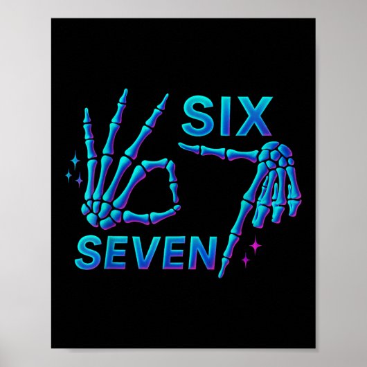 67 Meme Skelet Hand 6 7 Halloween Zes Zeven Grappi Poster (Voorkant)