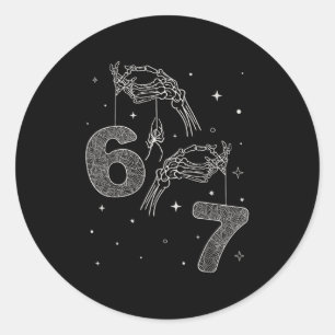 67 Meme Skelet Hand Grappig Halloween Zes Zeven Te Ronde Sticker