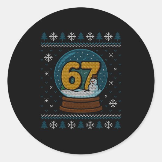 67 Meme Snow Globe Christmas Ugly Sweater Xmas Cel Ronde Sticker (Voorkant)