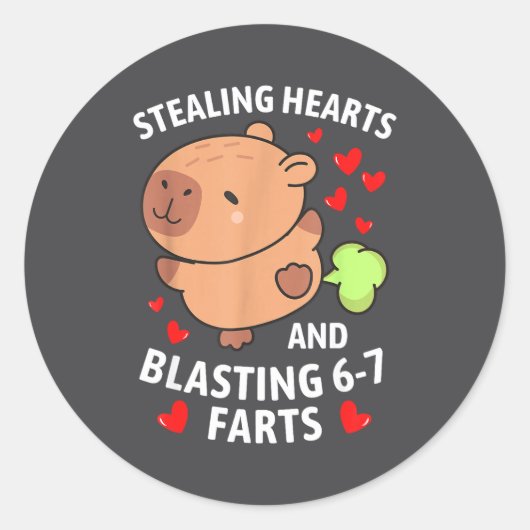 67 Meme Stealing Hearts Valentine's Day Capybara K Ronde Sticker (Voorkant)