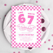 67 Meme Trend Pink Kids 7th Birthday Party Kaart