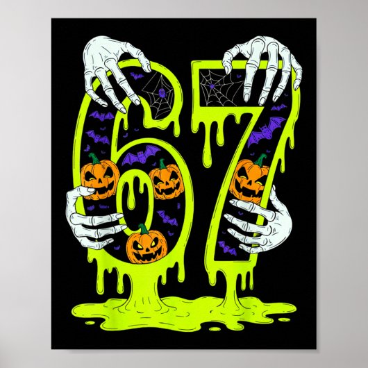 67 Meme Trendy Skelet Halloween Grappig Six Seven  Poster (Voorkant)