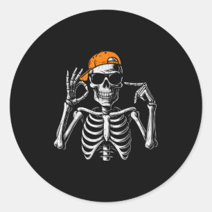 67 Meme Trendy Skelet Halloween Grappig Zes Zeven  Ronde Sticker