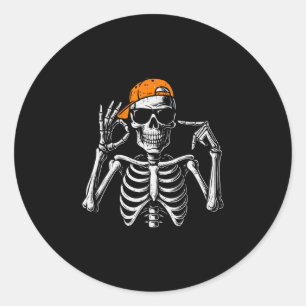67 Meme Trendy Skelet Halloween Grappig Zes Zeven Ronde Sticker