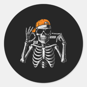 67 Mémé trendy skelet Halloween grappig zes zeven Ronde Sticker