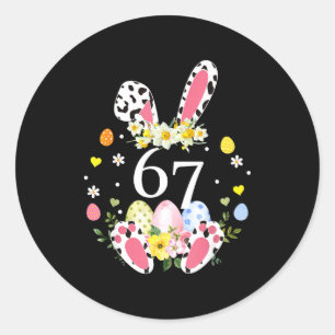 67 meme zes zeven 6 7 konijn luipaard kinderen gra ronde sticker