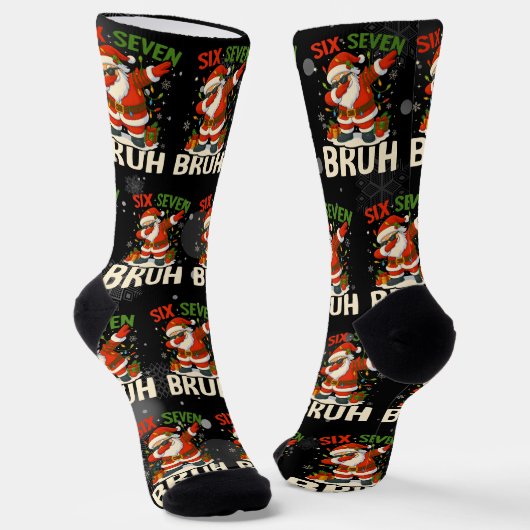 67 Meme Zes Zeven Bruh Grappig Kerstmis 6 7 Sokken (Gebogen)