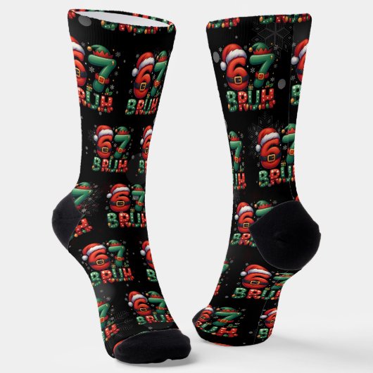 67 Meme Zes Zeven Bruh Grappig Kerstmis 6 7 Sokken (Gebogen)