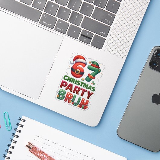 67 Meme Zes Zeven Bruh Grappig Kerstmis 6 7 Sticker (Laptop met iPhone)