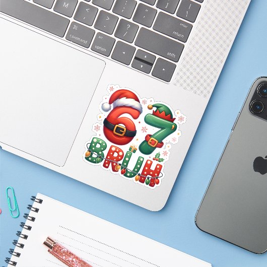 67 Meme Zes Zeven Bruh Grappig Kerstmis 6 7 Sticker (Laptop met iPhone)