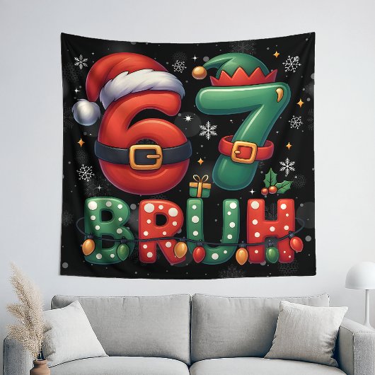 67 Meme Zes Zeven Bruh Grappig Kerstmis 6 7 Wandkleed