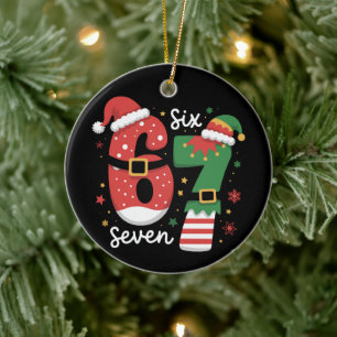 67 Meme Zes Zeven Elf Kerstmis Kerstman Hoed Keramisch Ornament