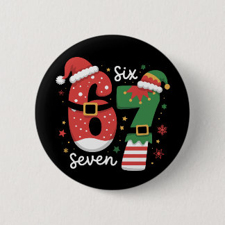 67 Meme Zes Zeven Elf Kerstmis Kerstman Hoed Ronde Button 5,7 Cm