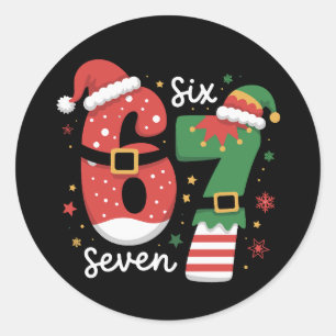 67 Meme Zes Zeven Elf Kerstmis Kerstman Hoed Ronde Sticker