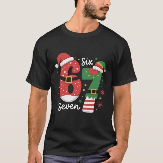 67 Meme Zes Zeven Elf Kerstmis Kerstman Hoed T-shirt (Voorkant)