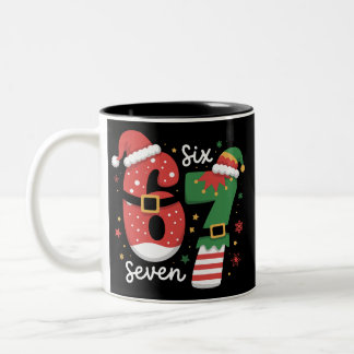 67 Meme Zes Zeven Elf Kerstmis Kerstman Hoed Tweekleurige Koffiemok