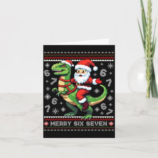 67 Merry Six Seven Santa T Rex Funny Ugly Christma Kaart (Voorkant)