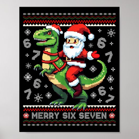 67 Merry Six Seven Santa T Rex Funny Ugly Christma Poster (Voorkant)