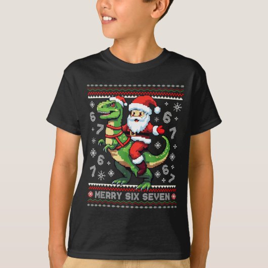 67 Merry Six Seven Santa T Rex Funny Ugly Christma T-shirt (Voorkant)
