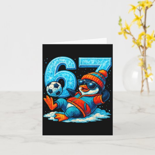 67 Penguin Soccer Funny Winter Meme Gift  Kaart (Gele Bloem)