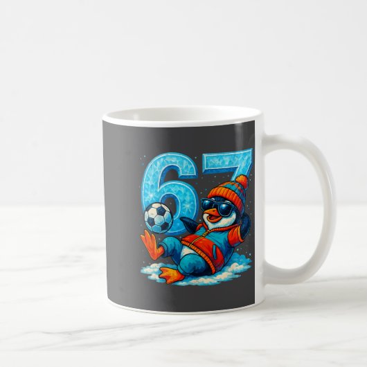 67 Penguin Soccer Funny Winter Meme Gift Koffiemok (Rechts)