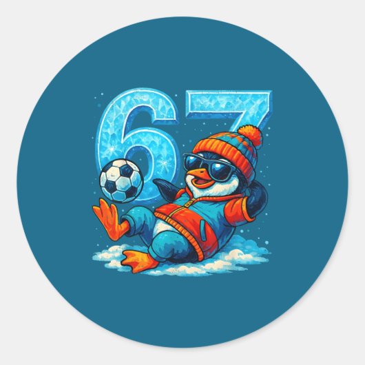 67 Penguin Soccer Funny Winter Meme Gift  Ronde Sticker (Voorkant)
