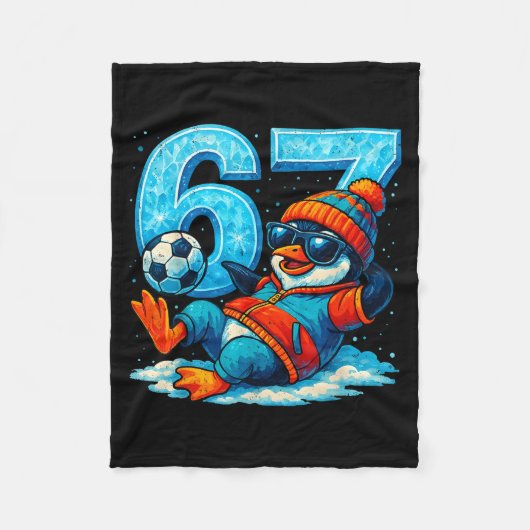 67 Pinguïn Voetbal Grappig Winter Meme Cadeau Fleece Deken (Voorkant)