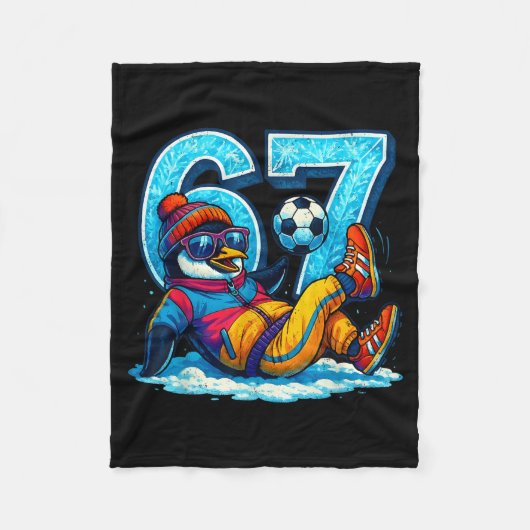 67 Pinguïn Voetbal Grappig Winter Meme Cadeau Fleece Deken (Voorkant)