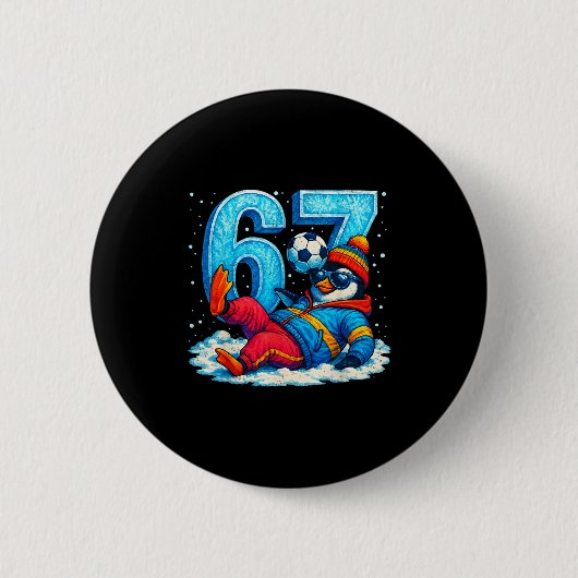 67 Pinguïn Voetbal Grappig Winter Meme Cadeau Ronde Button 5,7 Cm (Voorkant)