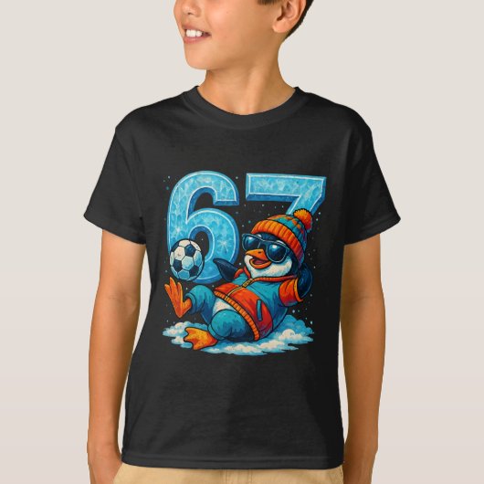 67 Pinguïn Voetbal Grappig Winter Meme Cadeau T-shirt (Voorkant)