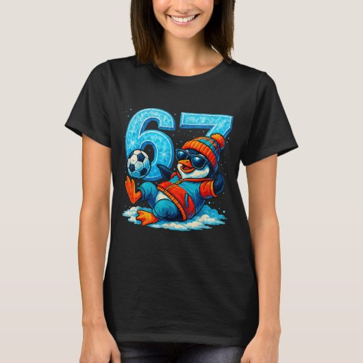 67 Pinguïn Voetbal Grappig Winter Meme Cadeau T-shirt (Voorkant)