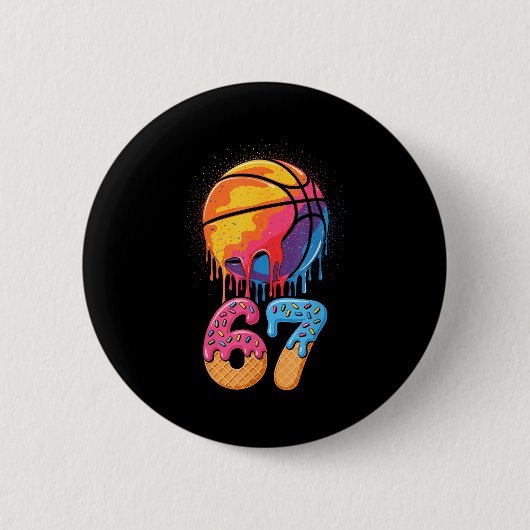67 Player 67th Birthday Basketball Drip Number Ice Ronde Button 5,7 Cm (Voorkant)