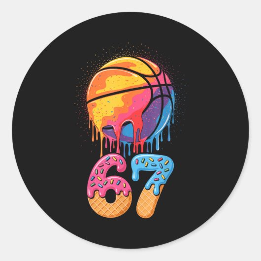 67 Player 67th Birthday Basketball Drip Number Ice Ronde Sticker (Voorkant)