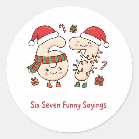 67 Santa Hat Christmas Six Seven Funny Sayings Ronde Sticker (Voorkant)