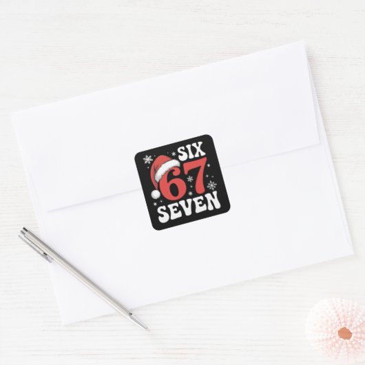 67 Santa Hat Christmas Six Seven Funny Sayings Vierkante Sticker (Envelop)
