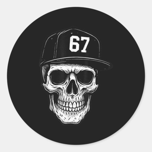 67 Schedel Halloween Brainrot Meme Zes Zeven Kinde Ronde Sticker (Voorkant)