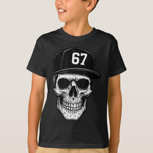67 Schedel Halloween Brainrot Meme Zes Zeven Kinde T-shirt (Voorkant)