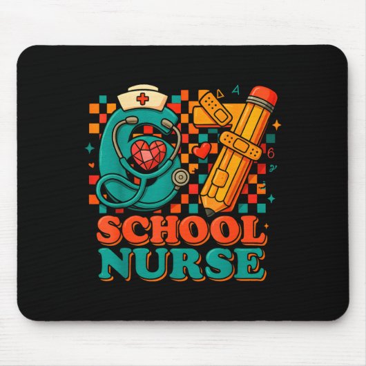 67 School Nurse Days Pencil Heart Funny Medical  Muismat (Voorkant)